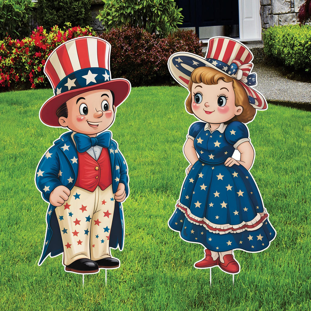 4th of July Yard Sign Cutouts - Patriotic Decor, Memorial Day, Independence Day, Veterans Day Yard Decorations Outdoor With Metal Stakes