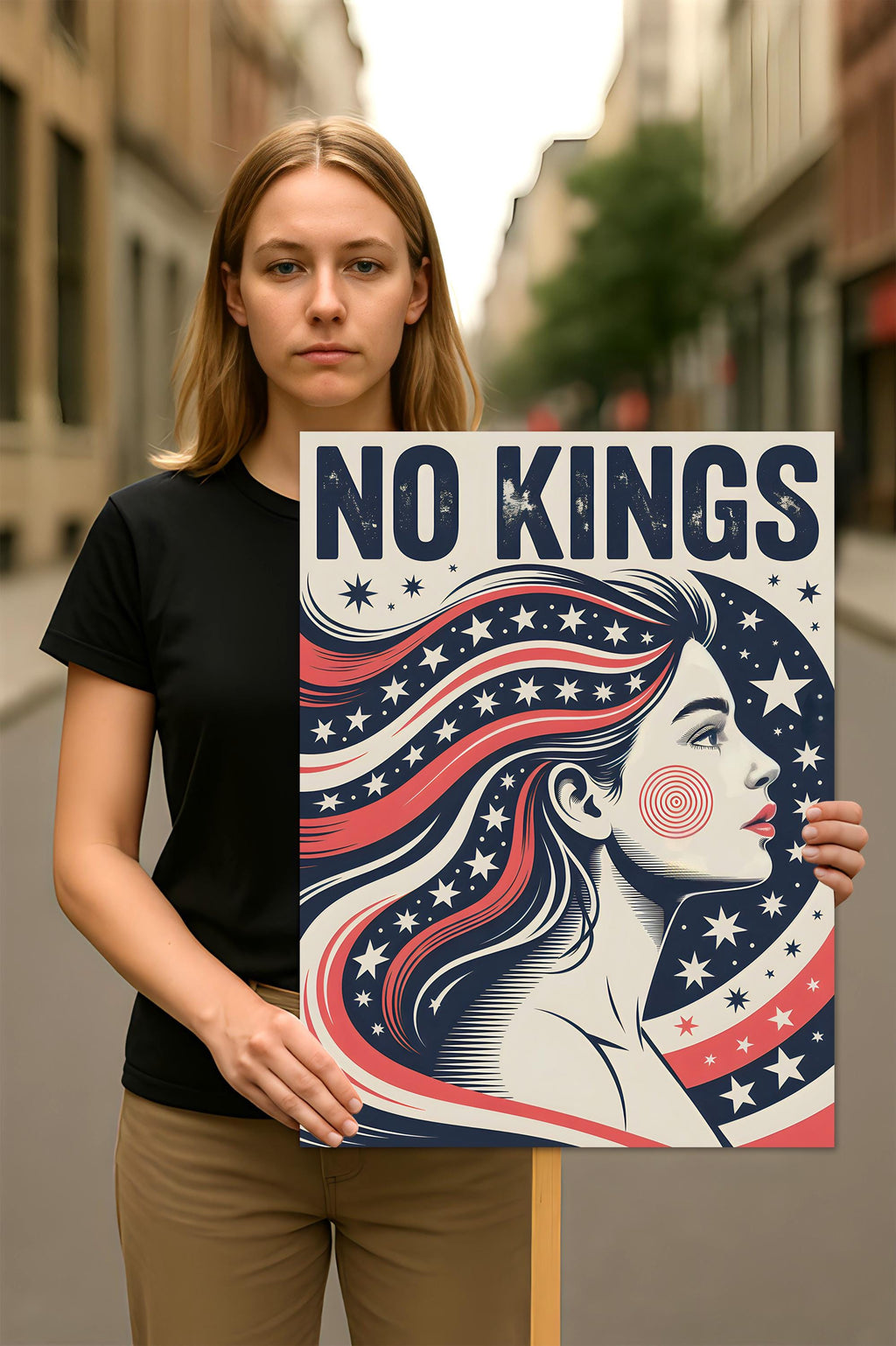 No Kings In America Protest Sign, Anti-Trump Resistance, Political Activist Poster