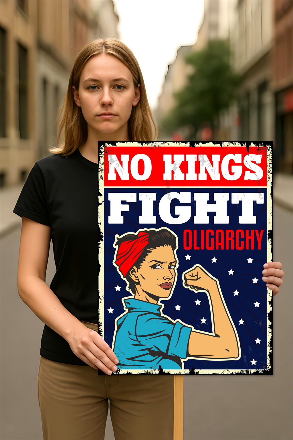 No Kings In America Protest Sign, Anti-Trump Resistance, Political Activist Poster