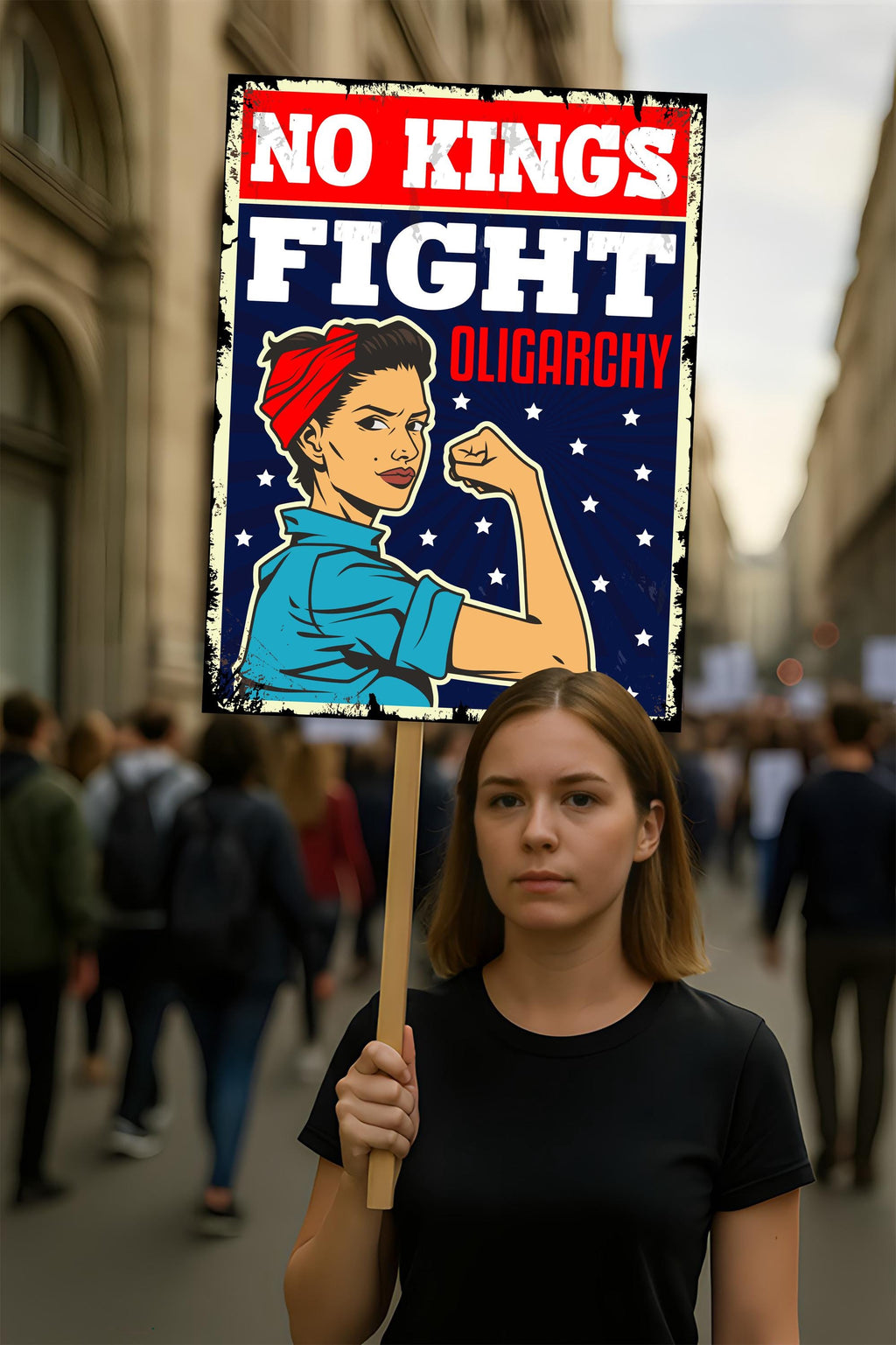 No Kings In America Protest Sign, Anti-Trump Resistance, Political Activist Poster