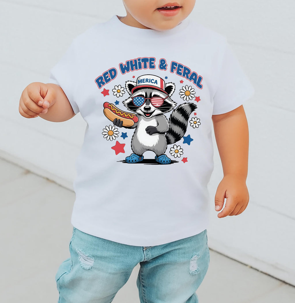 Red White and Feral Short Sleeve T-Shirt