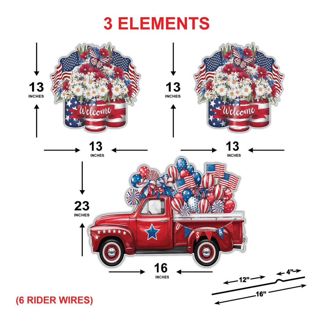 Red Truck Patriotic Welcome Yard Sign Cutout - 4th of July, Memorial Day, Veterans Day, Independence Day Yard Decorations With Metal Stakes