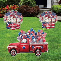 Red Truck Patriotic Welcome Yard Sign Cutout - 4th of July, Memorial Day, Veterans Day, Independence Day Yard Decorations With Metal Stakes