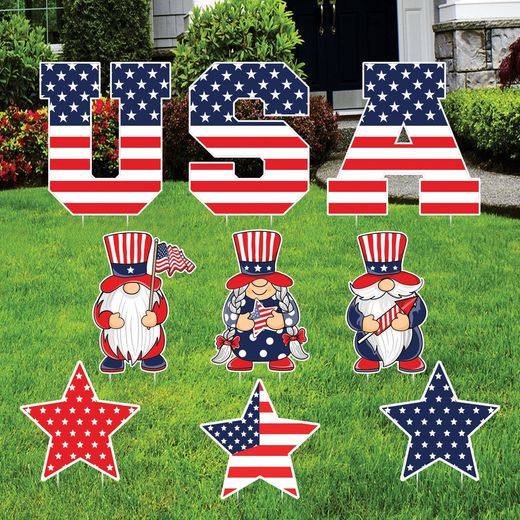 American Stars USA Letter 4th of July Yard Sign Gnomes, Memorial Day, Independence Day, Veterans Day Yard Decorations Outdoor Metal Stakes