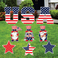 American Stars USA Letter 4th of July Yard Sign Gnomes, Memorial Day, Independence Day, Veterans Day Yard Decorations Outdoor Metal Stakes