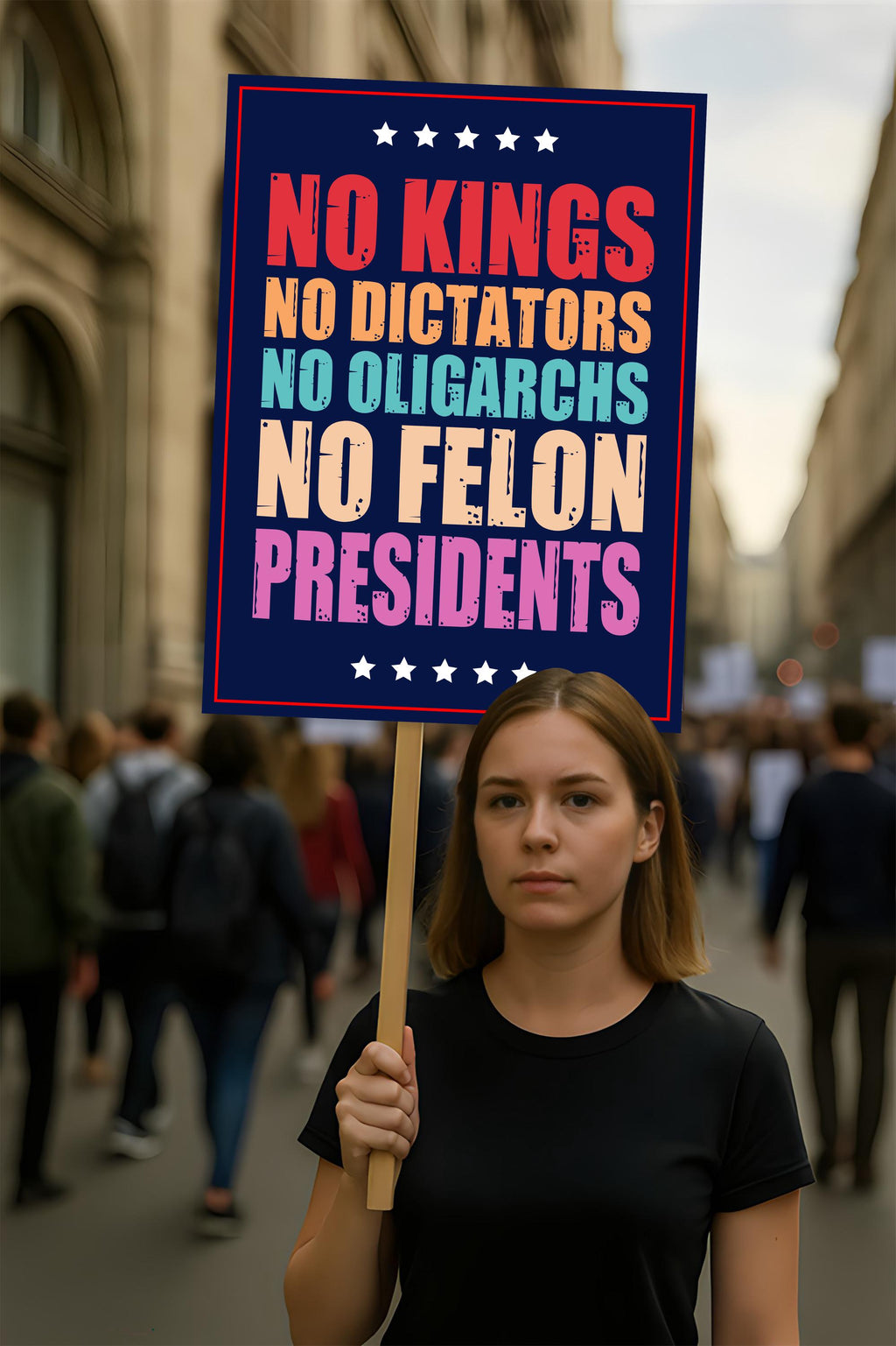 No Kings In America Protest Sign, Anti-Trump Resistance, Political Activist Poster