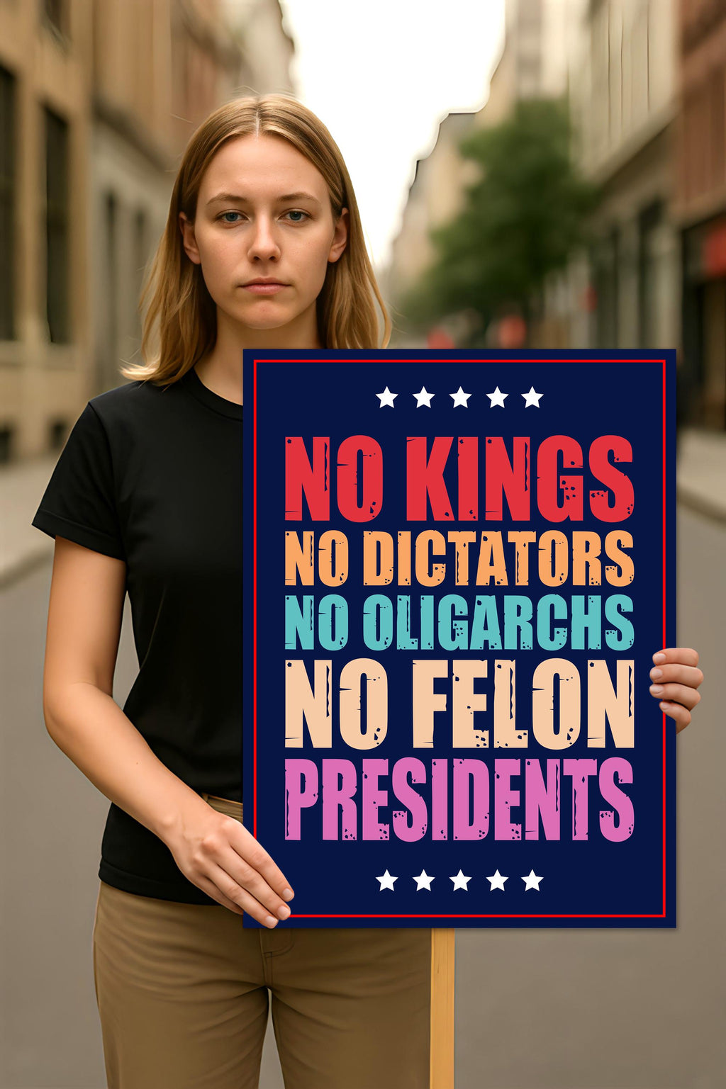 No Kings In America Protest Sign, Anti-Trump Resistance, Political Activist Poster