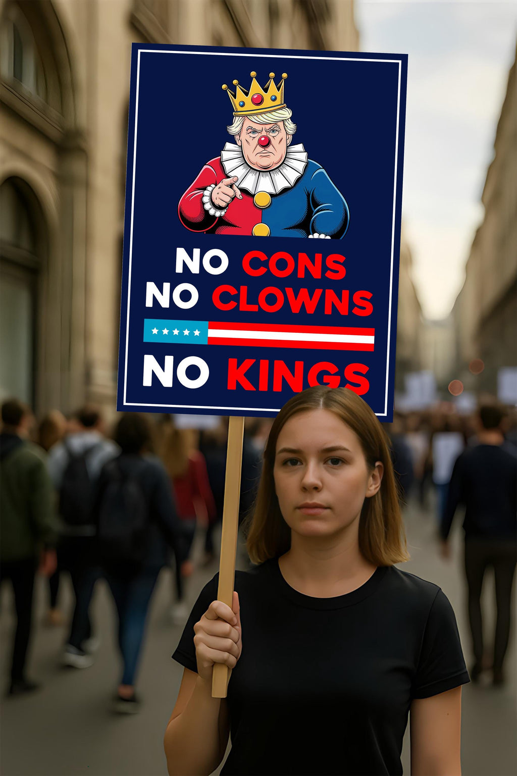 No Kings In America Protest Sign, Anti-Trump Resistance, Political Activist Poster