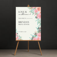 Love is In Bloom Bridal Shower Welcome Sign, Floral Bridal Party Decor, Custom Foamcore PVC Acrylic Poster, Romantic Wedding Sign