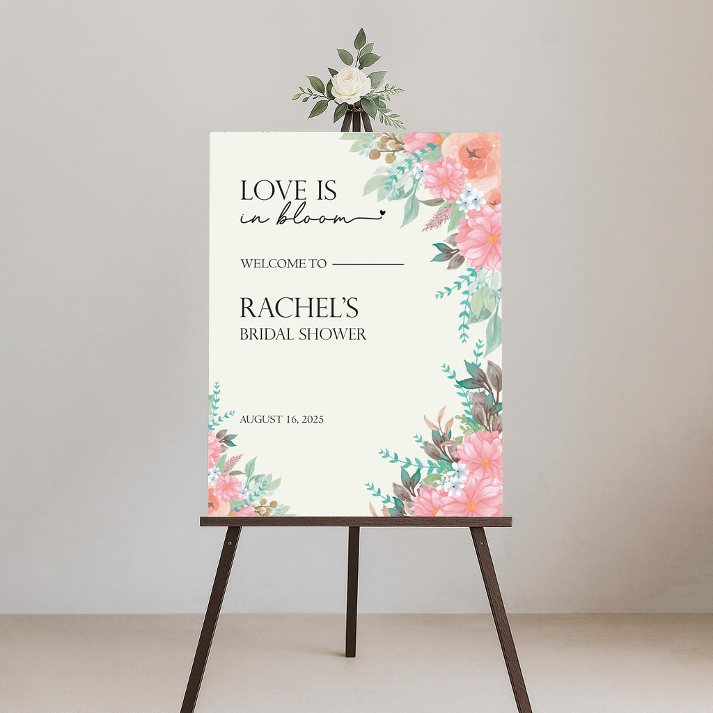 Love is In Bloom Bridal Shower Welcome Sign, Floral Bridal Party Decor, Custom Foamcore PVC Acrylic Poster, Romantic Wedding Sign