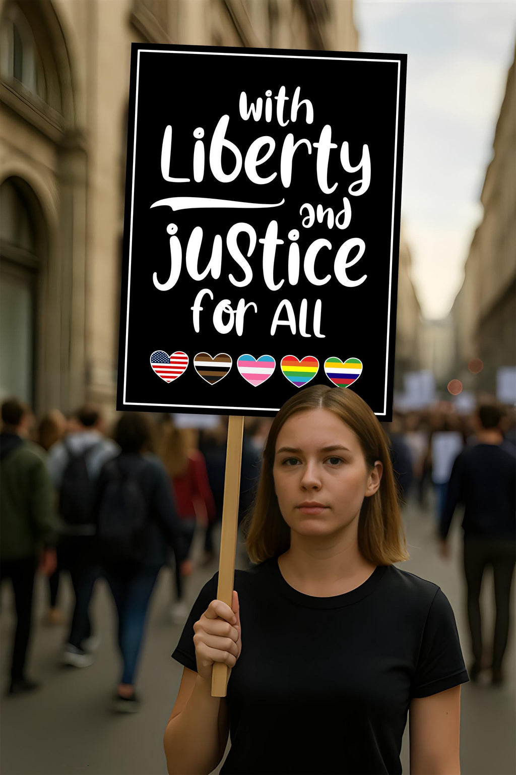 With Liberty And Justice For All Protest Sign, Anti-Trump No Kings In America, Political Activist Poster