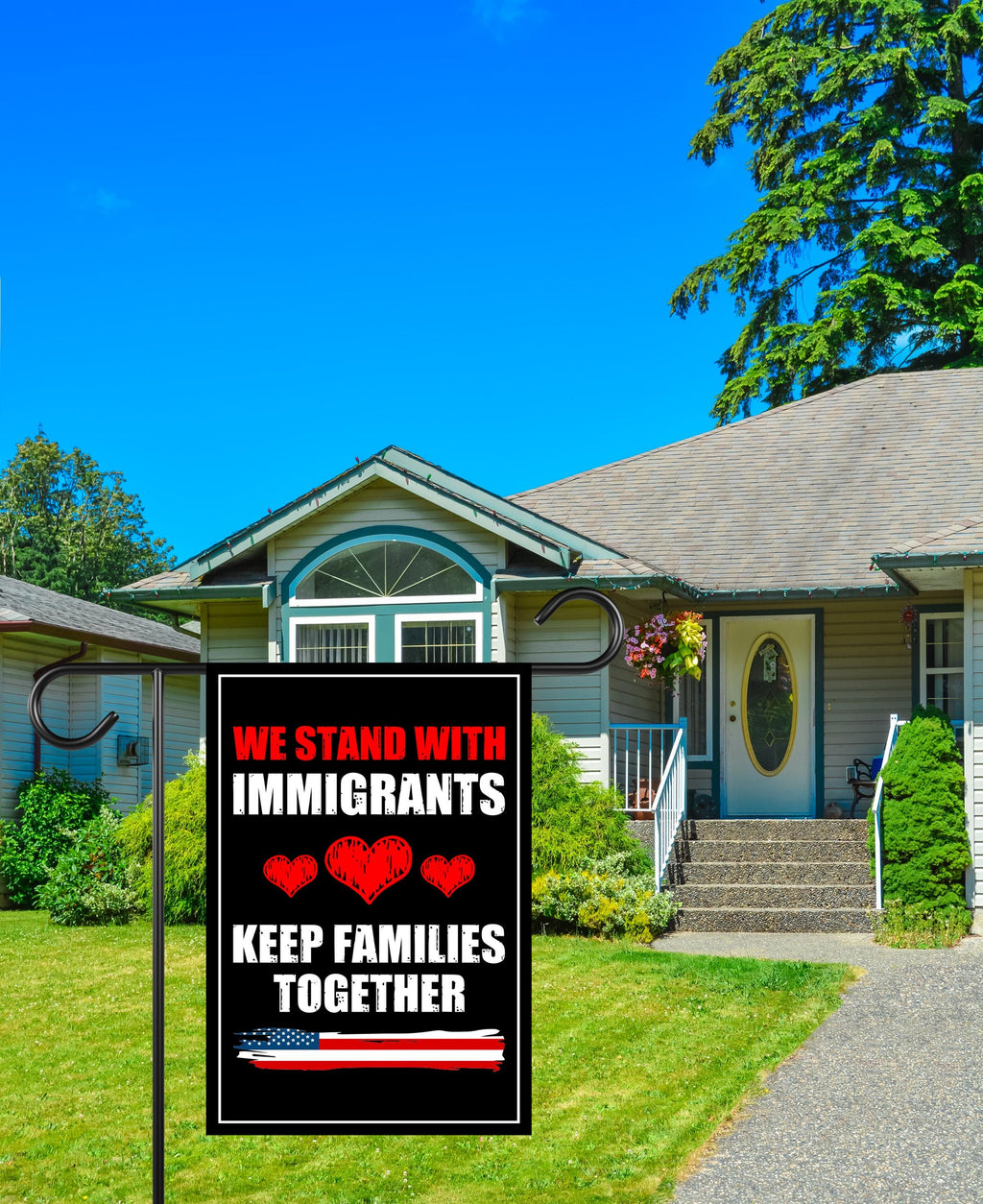We Stand With Immigrants Garden Flag, 12x18 Inch Double Sided, Resist Hate
