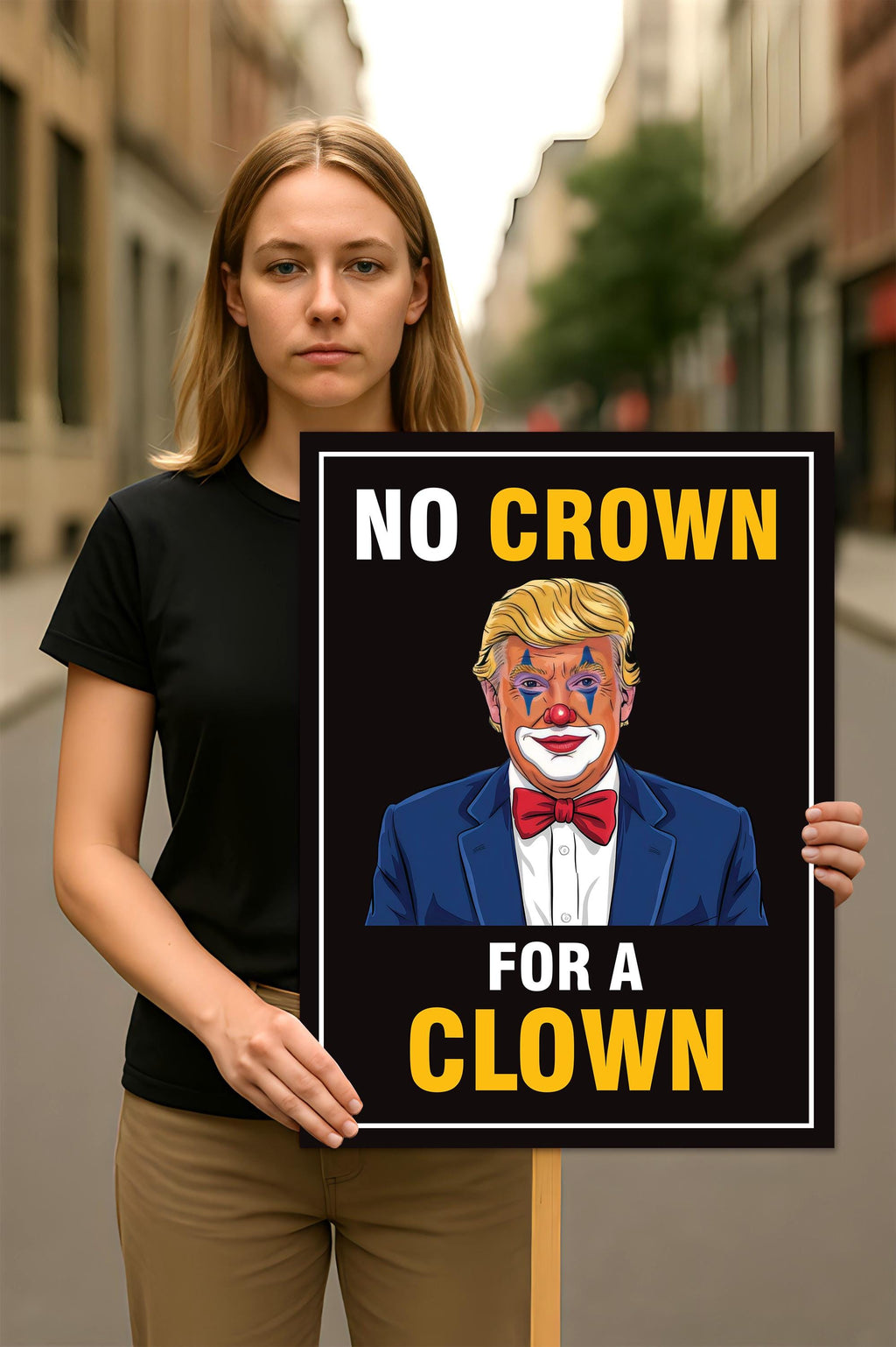 No Crown for a Clown, No Kings Protest Sign, Anti-Trump Resistance, Political Activist Poster