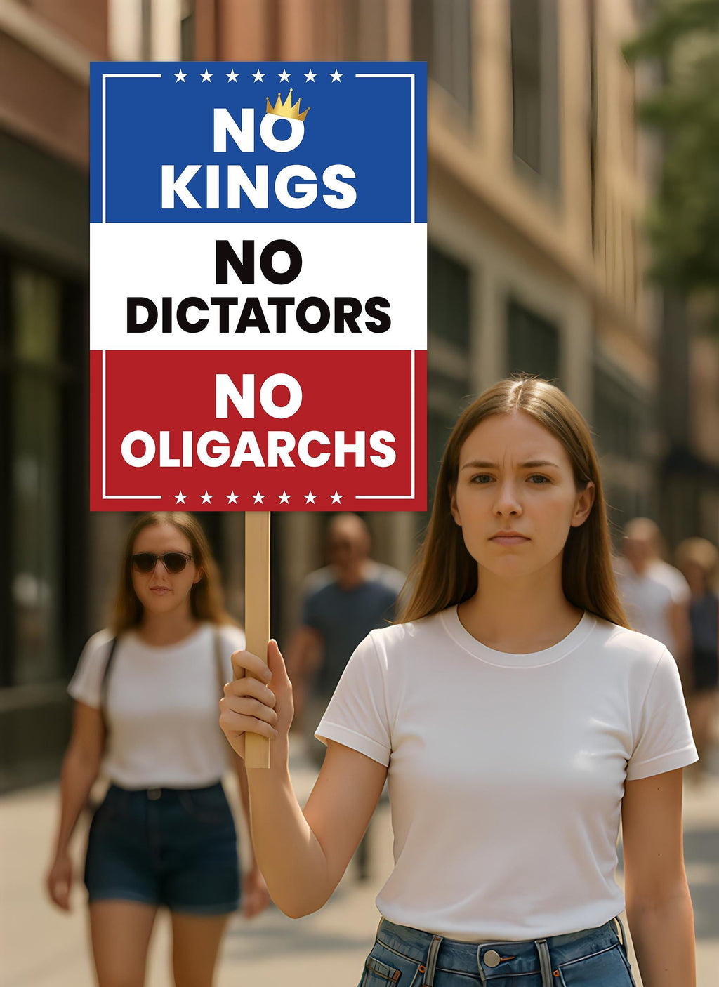 No Kings, No Dictators Protest Sign, Anti-Trump Resistance, Political Activist Poster