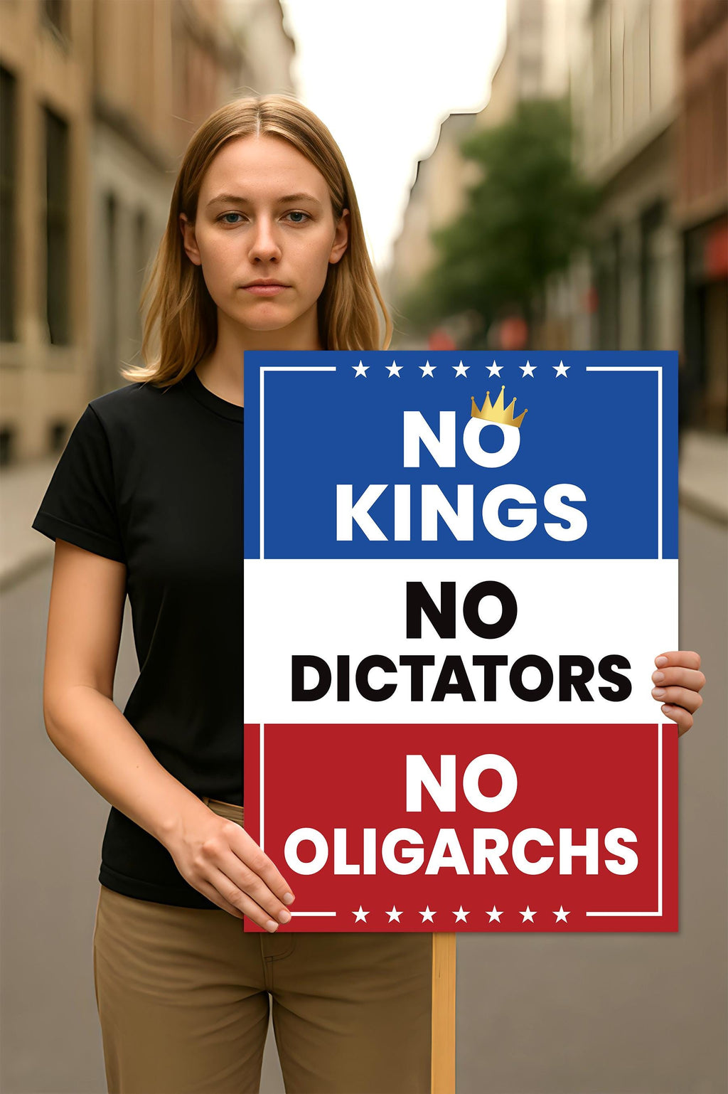 No Kings, No Dictators Protest Sign, Anti-Trump Resistance, Political Activist Poster