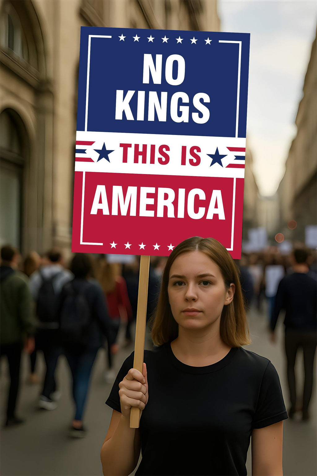 No Kings, No Dictators Protest Sign, Anti-Trump Resistance, Political Activist Poster