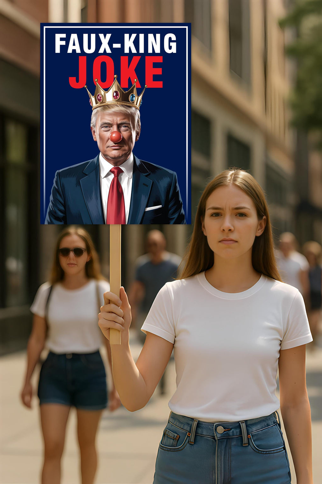 Faux King Joke, No Kings In America Protest Sign, Anti-Trump, Political Activist Poster