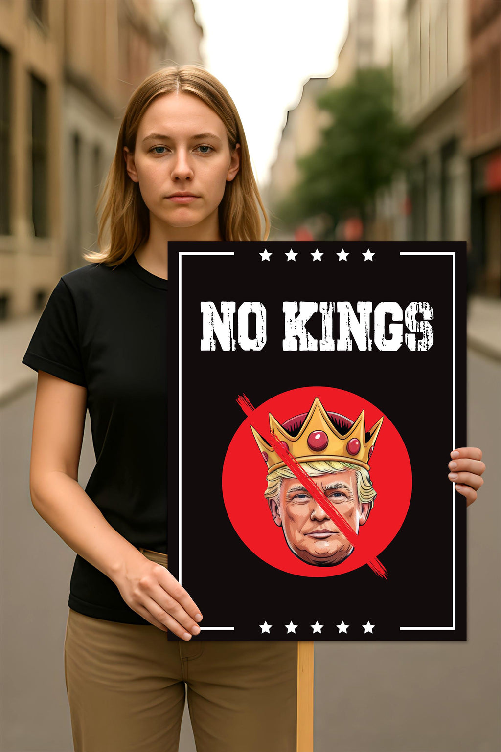 No Kings In America Protest Sign, Anti-Trump Resistance, Political Activist Poster