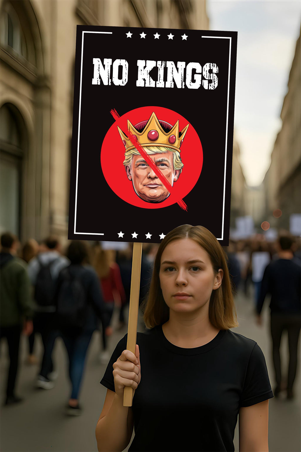 No Kings In America Protest Sign, Anti-Trump Resistance, Political Activist Poster