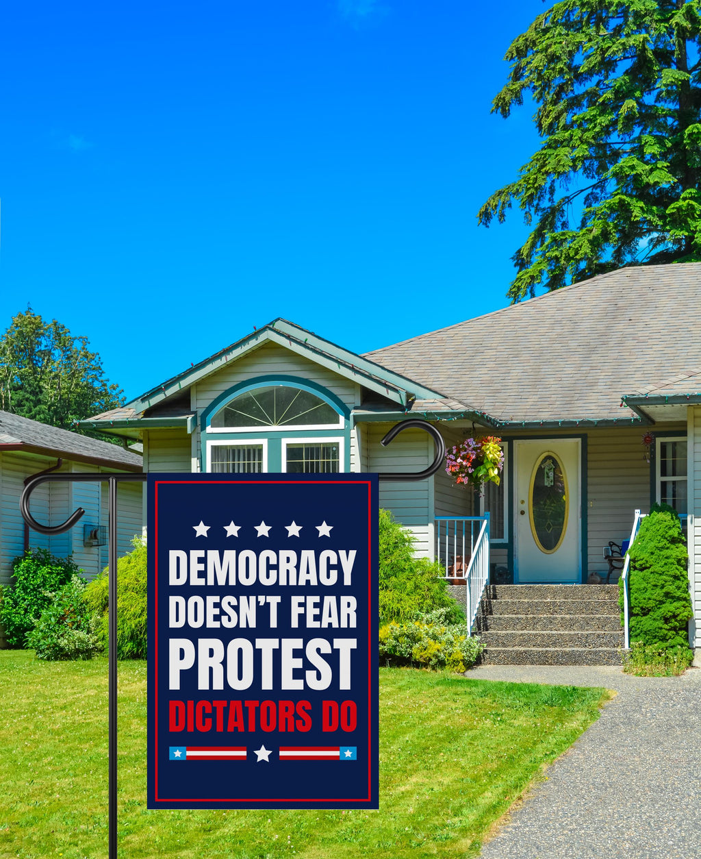 Democracy Doesn't Fear Protest, Dictators Do Flag, Double Sided