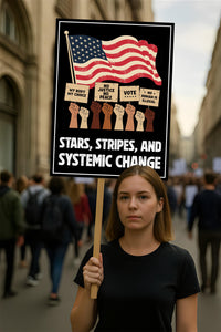 Stars, Stripes & Systemic Change Protest Sign, Anti-Trump Resistance, Political Activist Poster