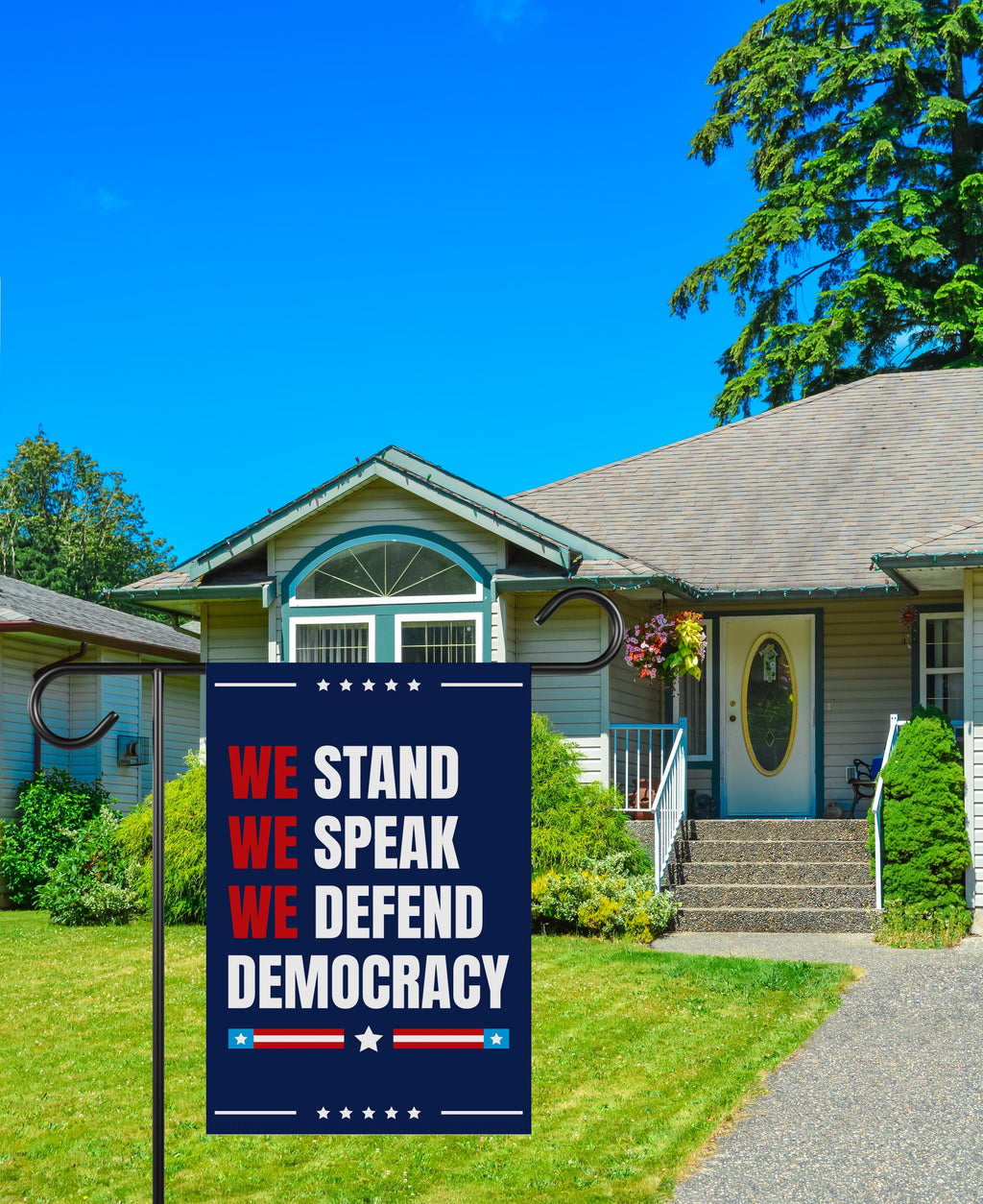 We Stand. We Speak. We Defend Democracy Garden Flag, Double Sided, Resist Hate