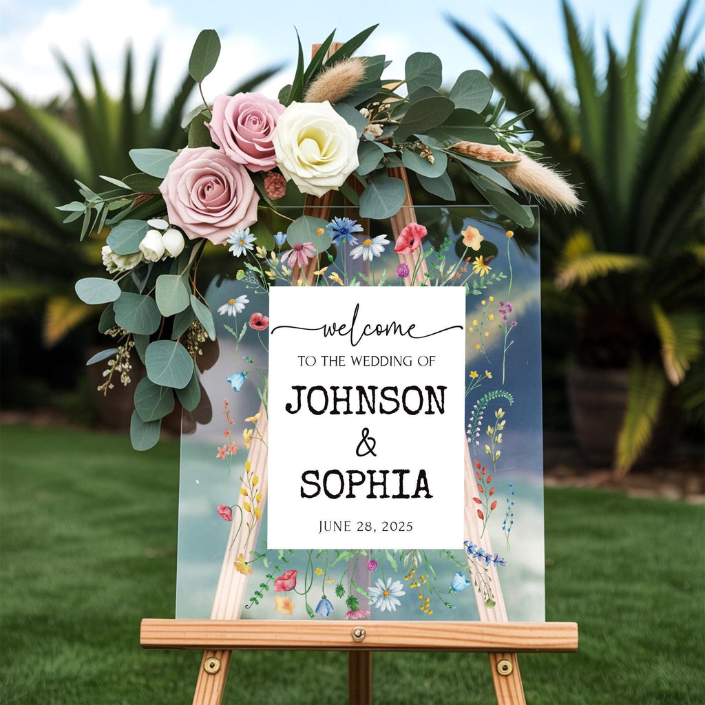 Wildflower Wedding Acrylic Sign, Custom Welcome Sign, Floral Sign for Weddings, Spring Wedding Sign, Flower Wedding Sign, Wildflower Sign