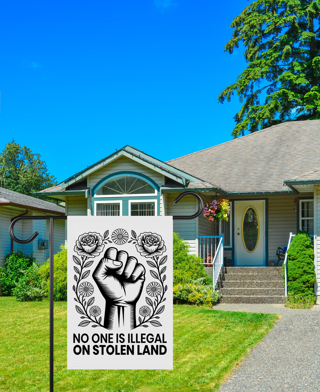 No One Is Illegal Garden Flag, 12x18 Inch Double Sided, Resist Hate Flag, Anti-Trump Flag