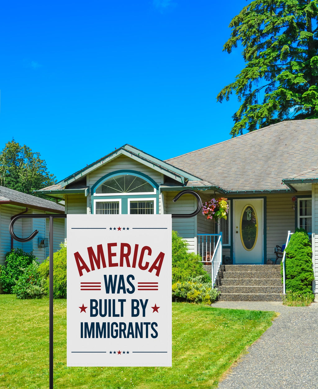 America Was Built By Immigrants Garden Flag, 12x18 Inch Double Sided, Resist Hate