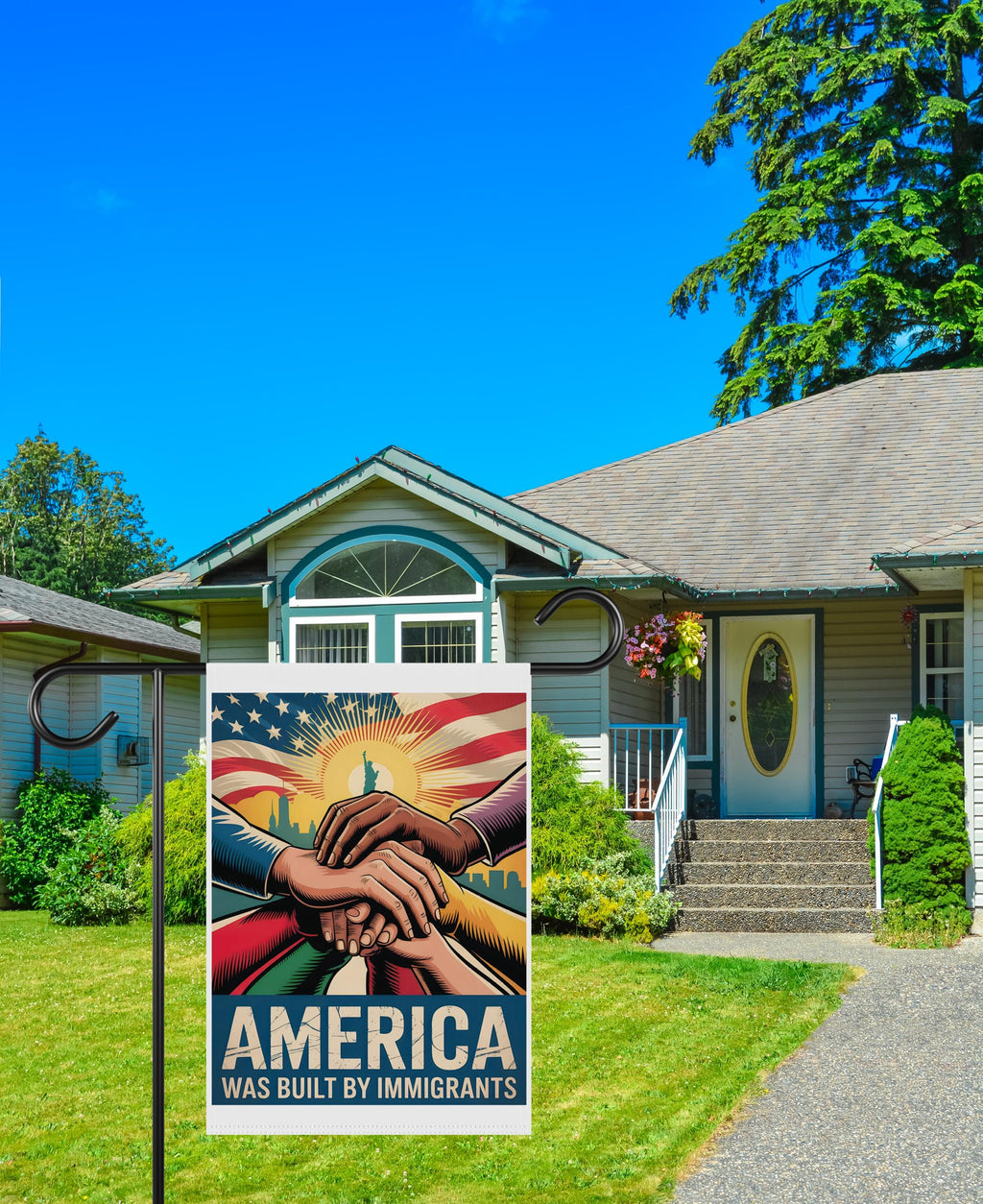 America Was Built By Immigrants Garden Flag, 12x18 Inch Double Sided, Resist Hate