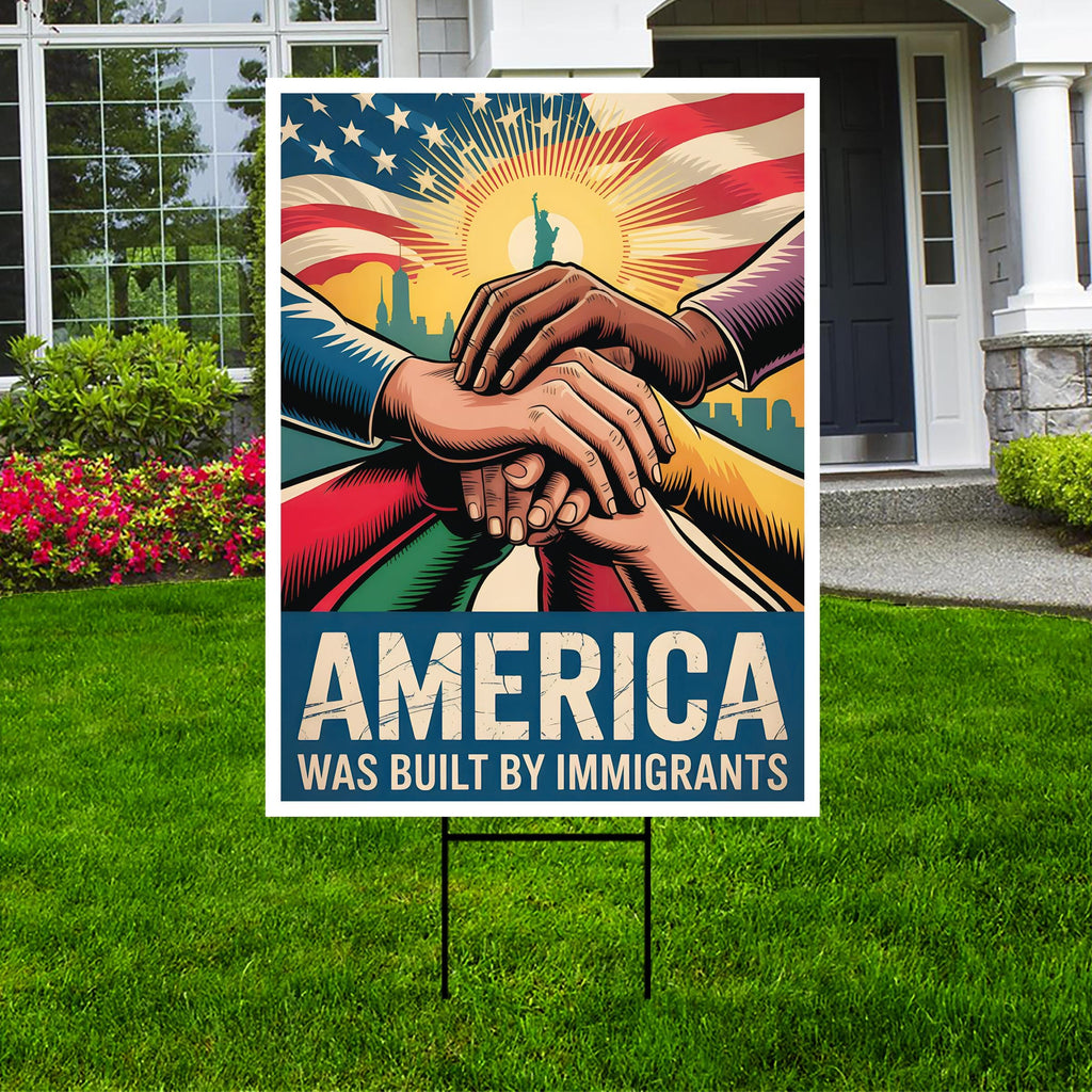 America Was Built By Immigrants Yard Sign - Resist Hate Lawn Sign, Anti-Trump