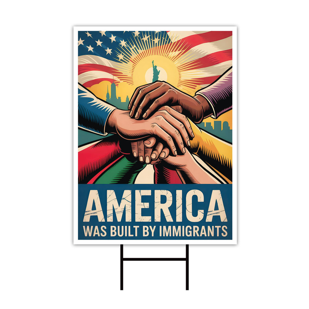 America Was Built By Immigrants Yard Sign - Resist Hate Lawn Sign, Anti-Trump