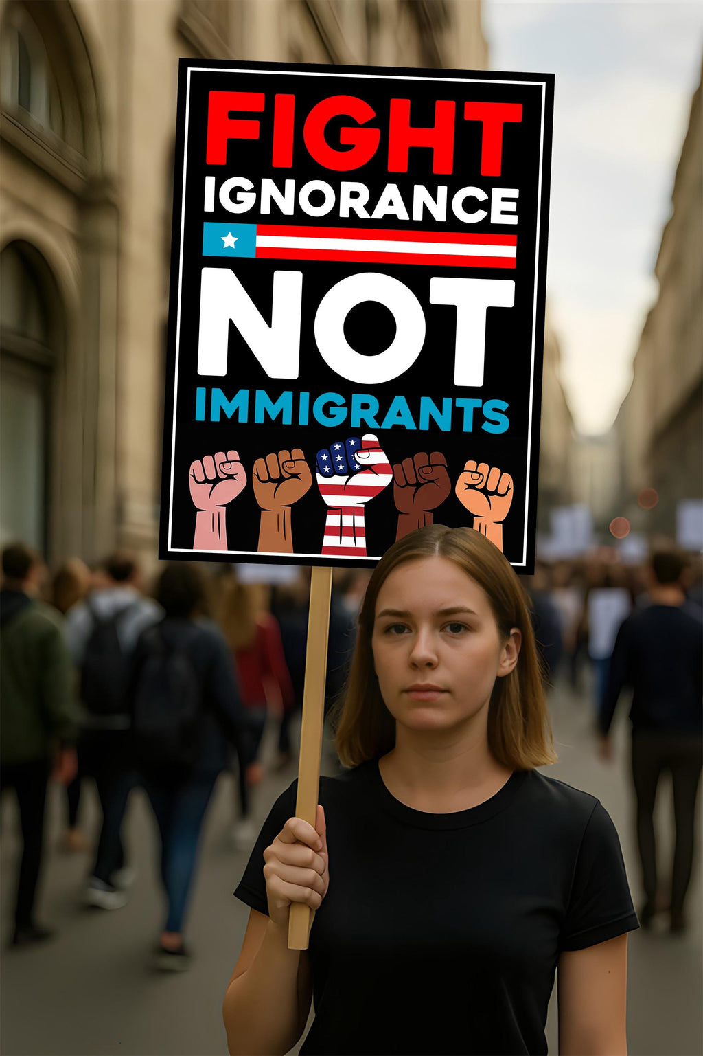 Fight Ignorance Not Immigrants Sign, Anti-Trump Resistance, Political Activist Poster