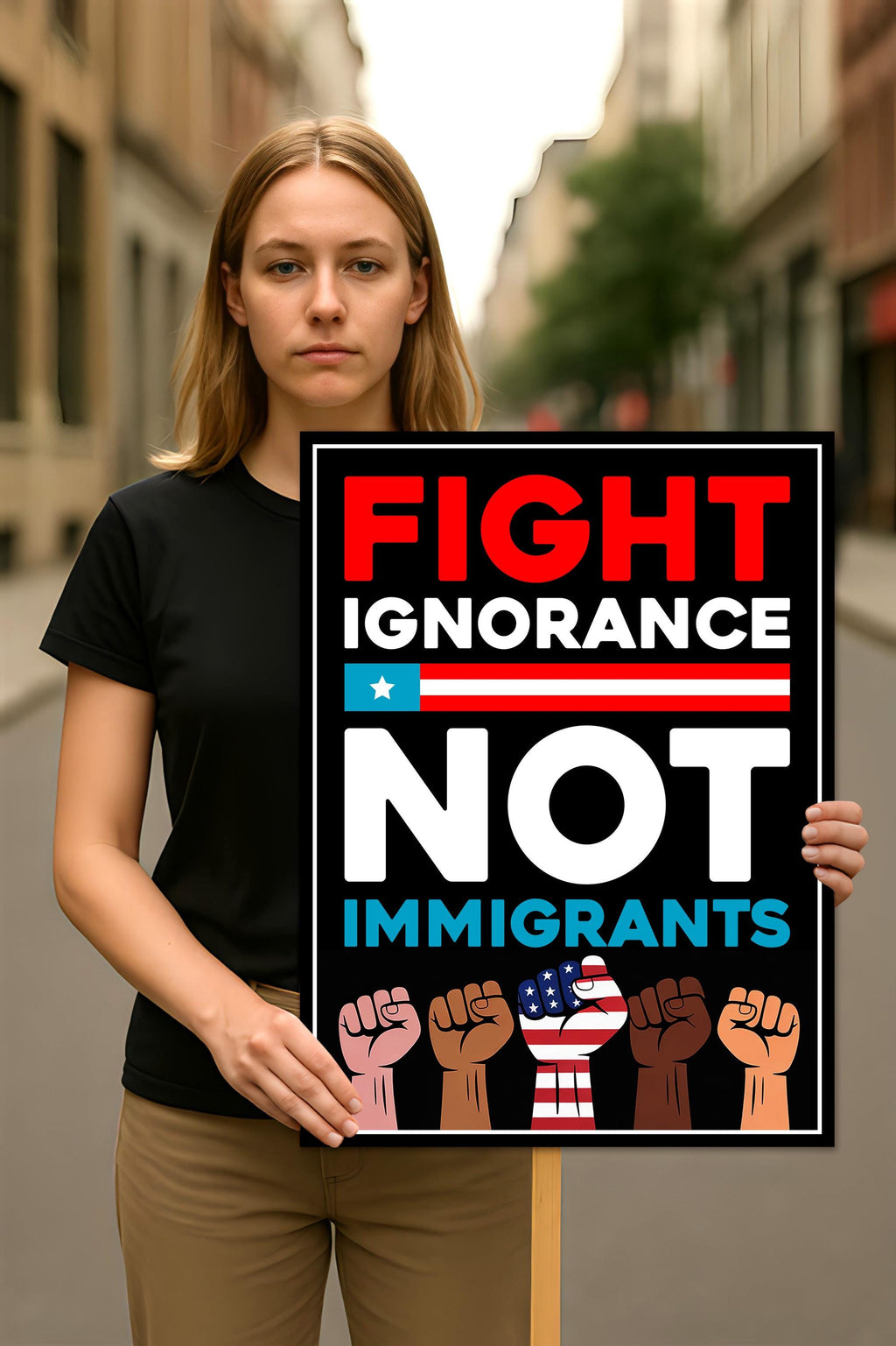 Fight Ignorance Not Immigrants Sign, Anti-Trump Resistance, Political Activist Poster