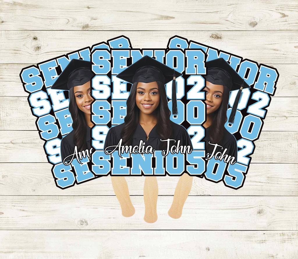Custom Face Fans With Wooden Handle, Graduation Head, Grad Face Fans