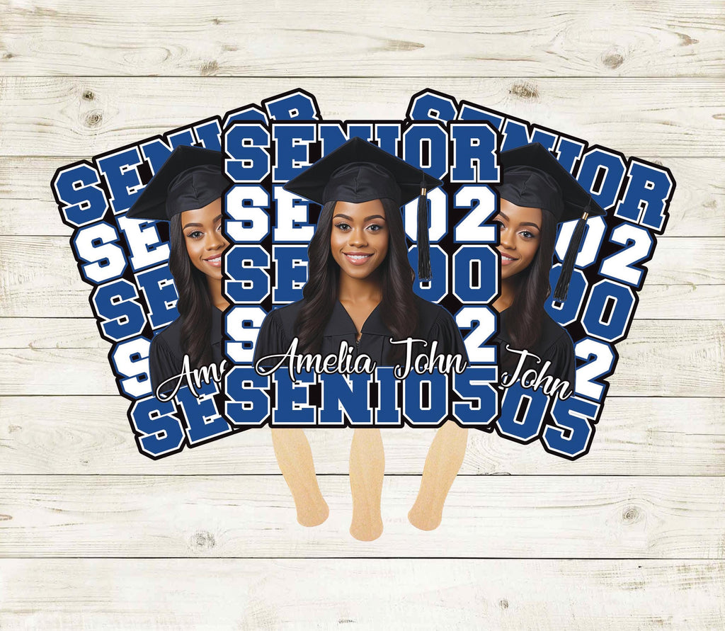 Custom Face Fans With Wooden Handle, Graduation Head, Grad Face Fans