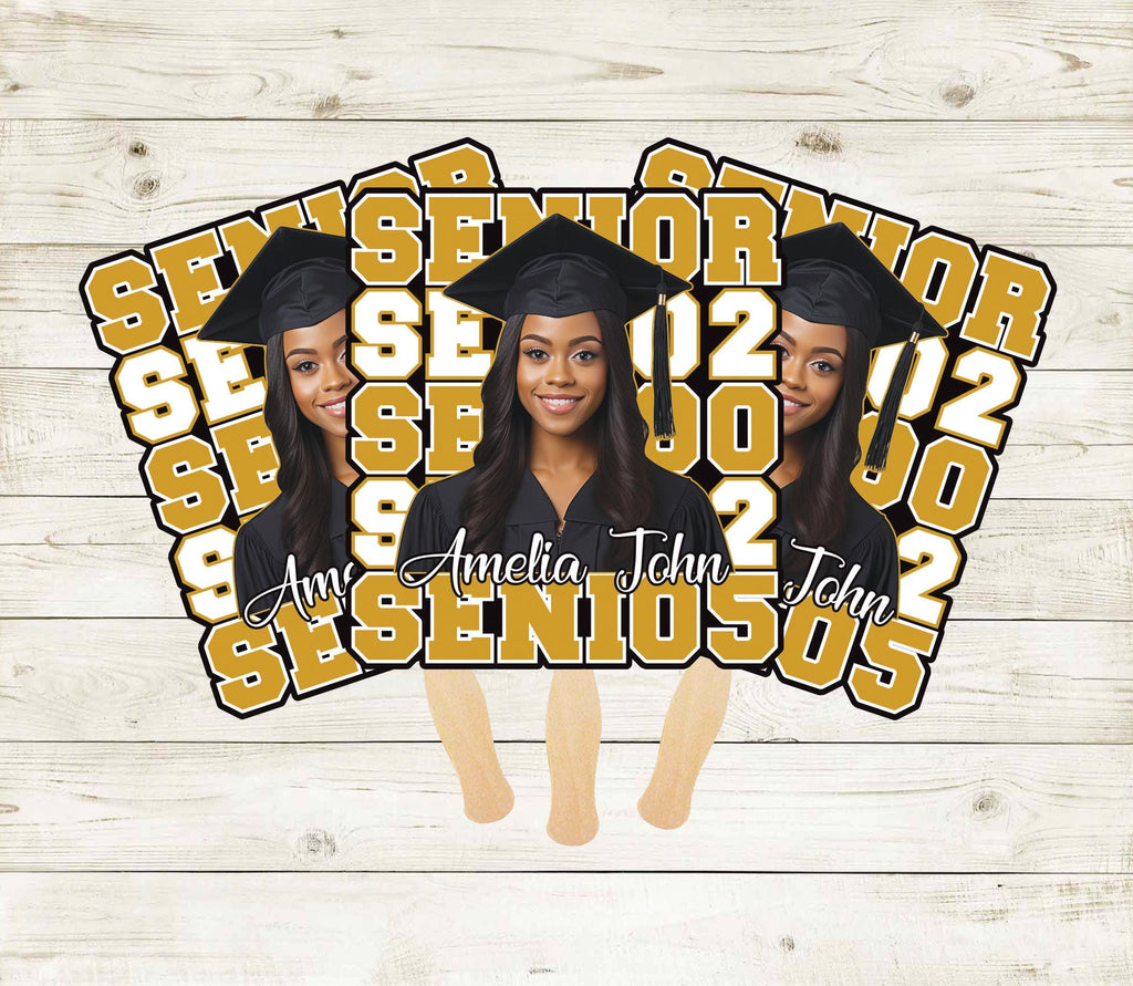 Custom Face Fans With Wooden Handle, Graduation Head, Grad Face Fans