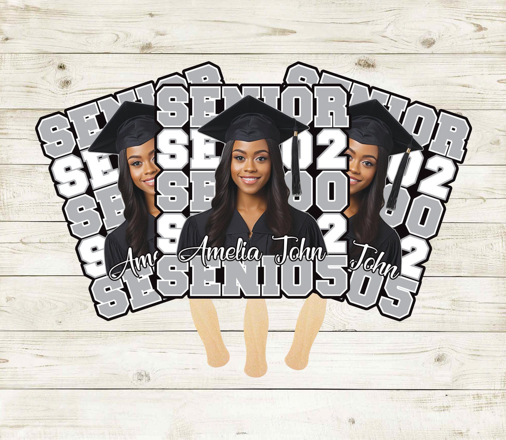 Custom Face Fans With Wooden Handle, Graduation Head, Grad Face Fans