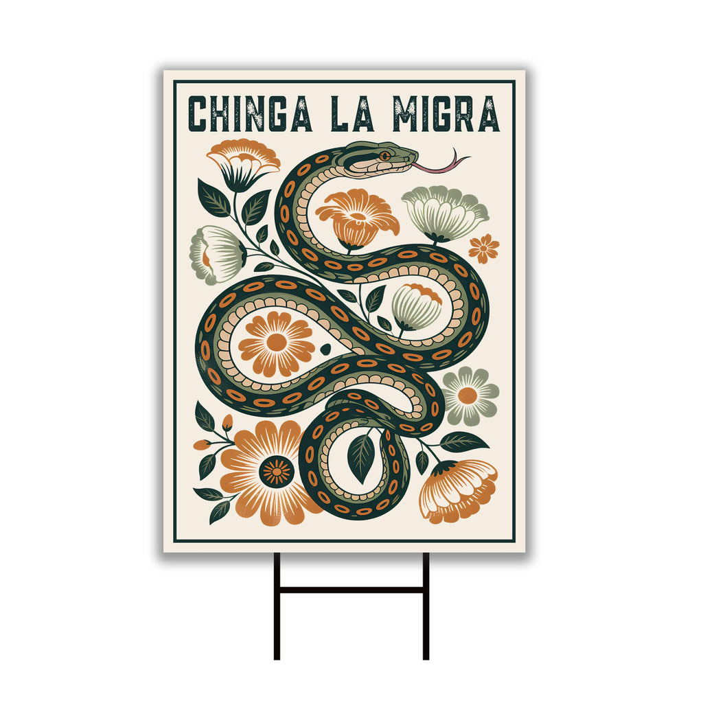 Immigrant Rights Chinga La Migra Yard Sign - Resist Hate Lawn Sign, Anti-Trump, Resist Racism, Resist Fascism Sign with Metal H-Stake