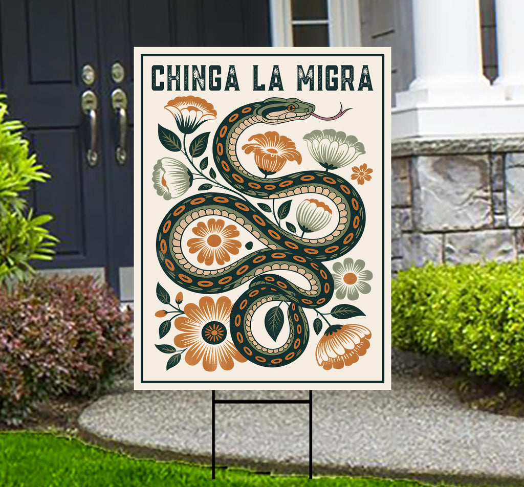 Immigrant Rights Chinga La Migra Yard Sign - Resist Hate Lawn Sign, Anti-Trump, Resist Racism, Resist Fascism Sign with Metal H-Stake