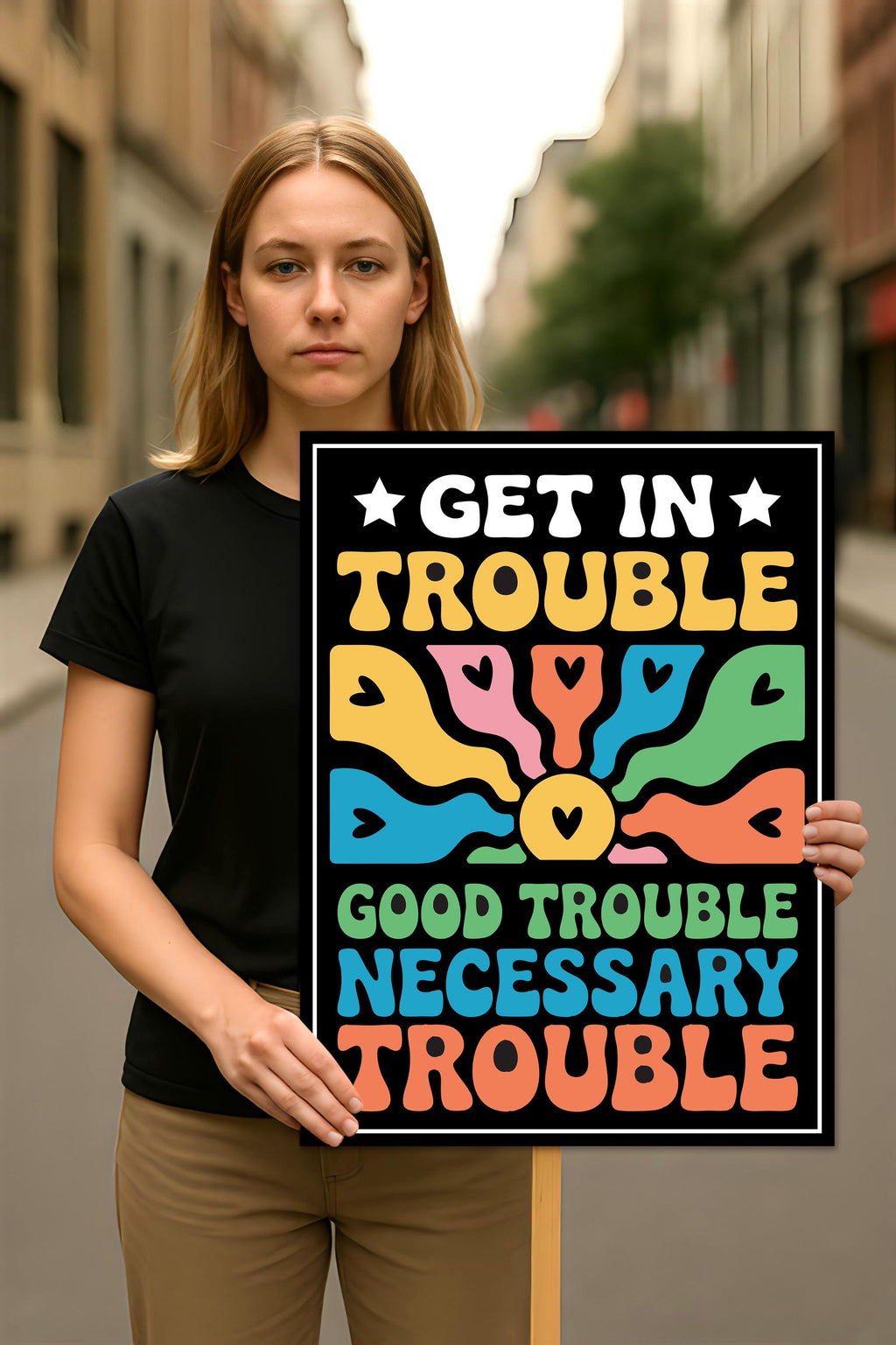 John Lewis Good Trouble Protest Sign, Resist Hate, Anti-Trump, Resist Racism, Resist Fascism, Political Activist Poster Rally Sign