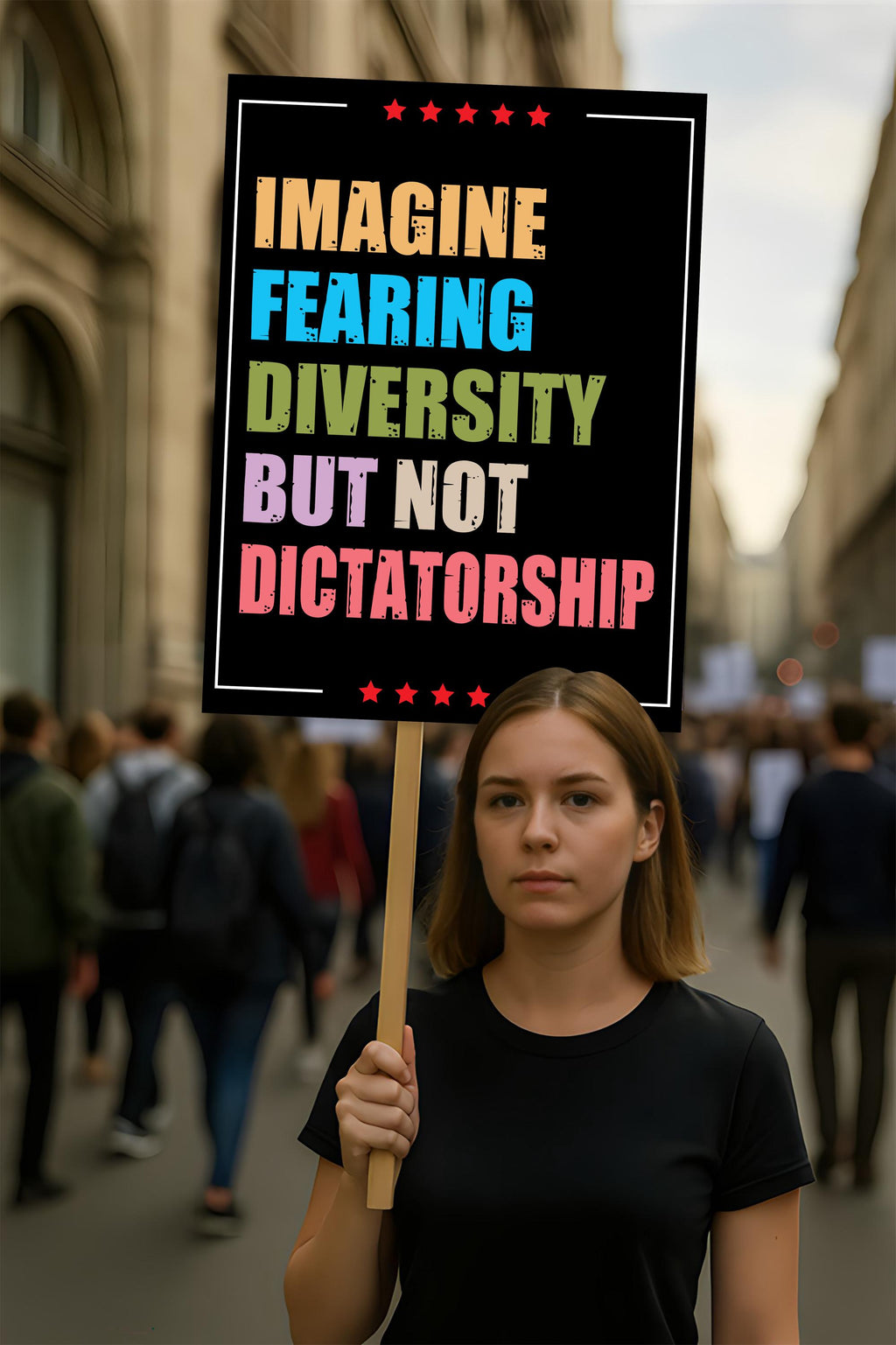 Imagine Fearing Diversity but not Dictatorship Protest Sign, Anti-Trump, Resist Racism, Resist Fascism, Political Activist Poster Rally Sign