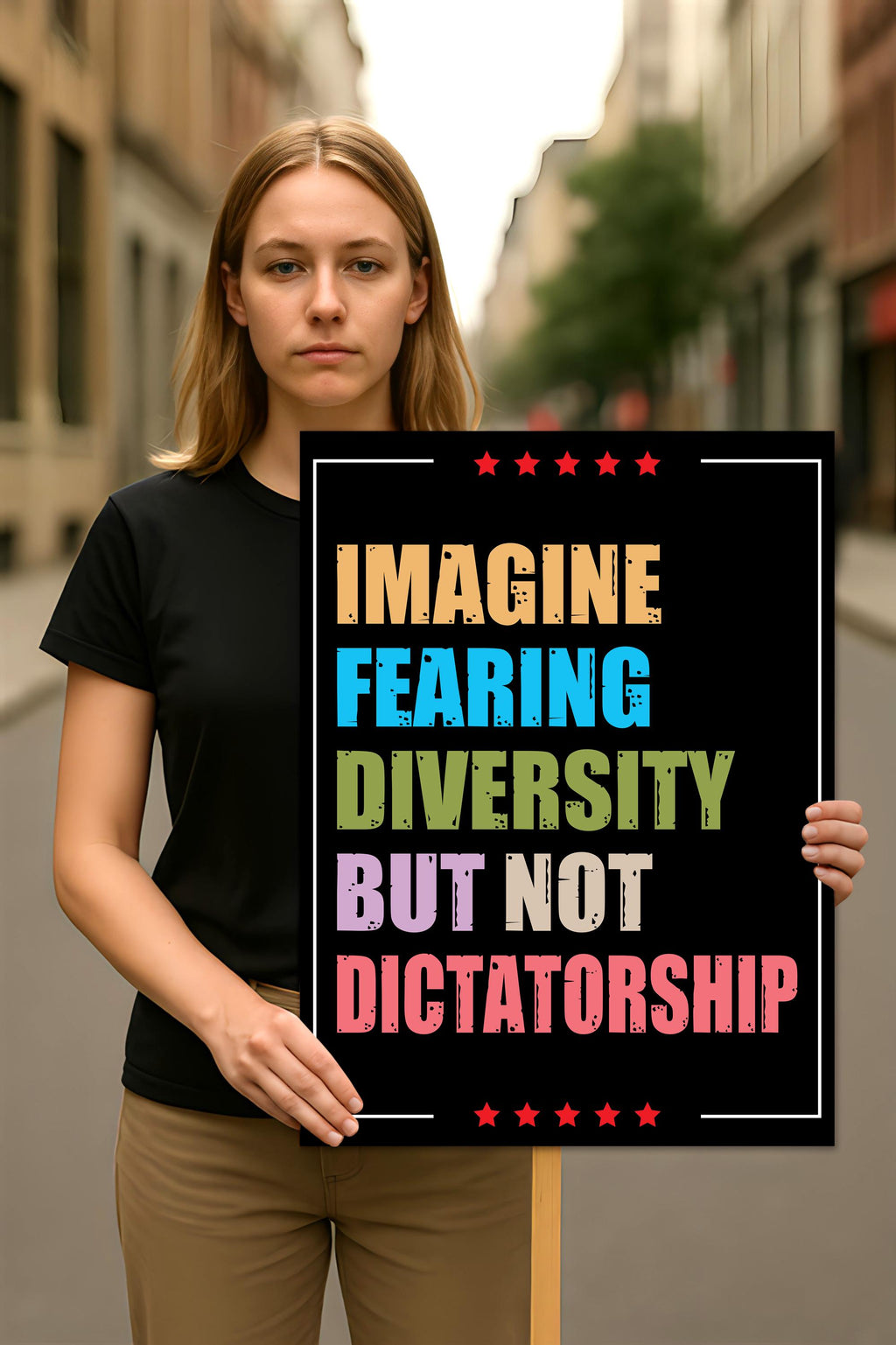 Imagine Fearing Diversity but not Dictatorship Protest Sign, Anti-Trump, Resist Racism, Resist Fascism, Political Activist Poster Rally Sign