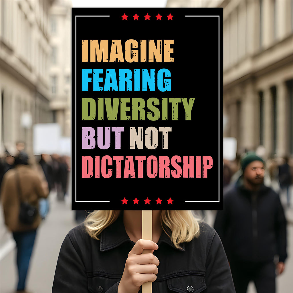 Imagine Fearing Diversity but not Dictatorship Protest Sign, Anti-Trump, Resist Racism, Resist Fascism, Political Activist Poster Rally Sign