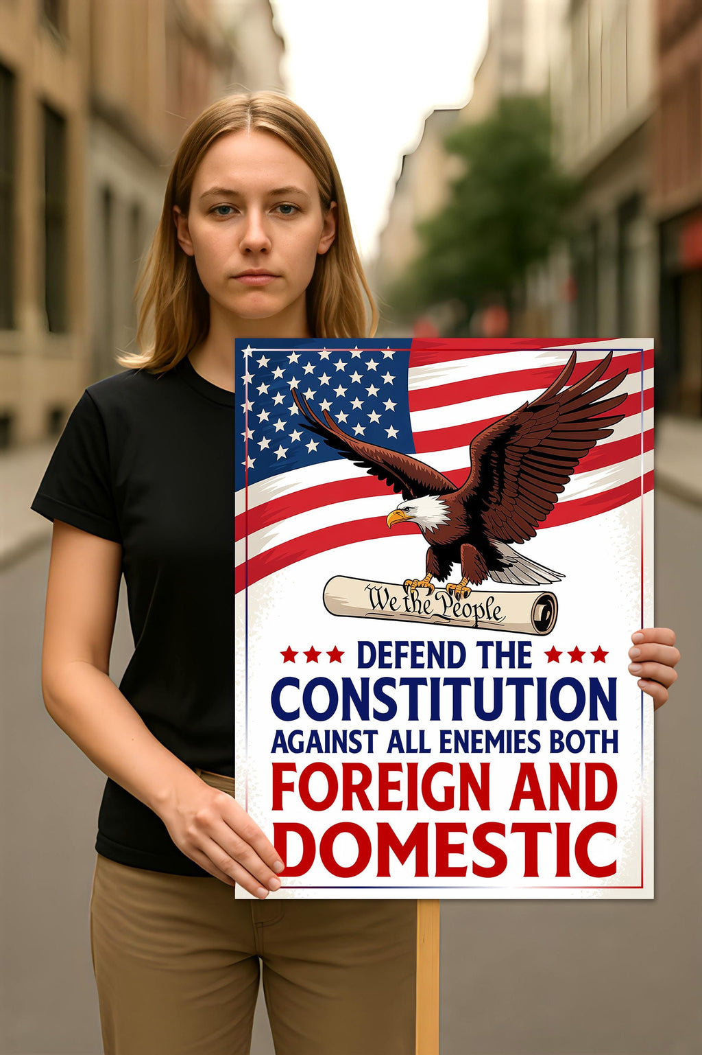 Defend the Constitution, No Kings In America Protest Sign, Anti-Trump