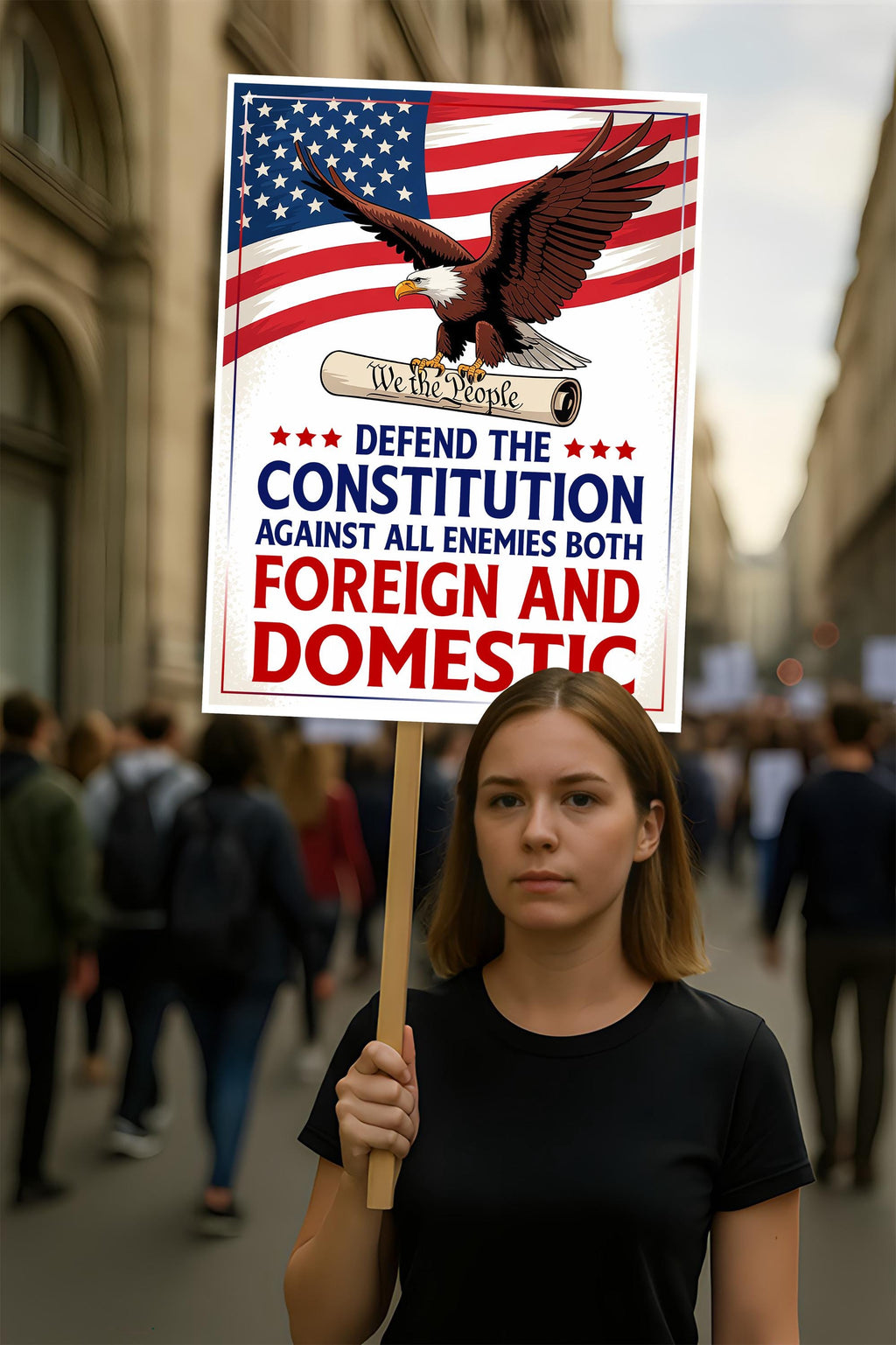 Defend the Constitution, No Kings In America Protest Sign, Anti-Trump