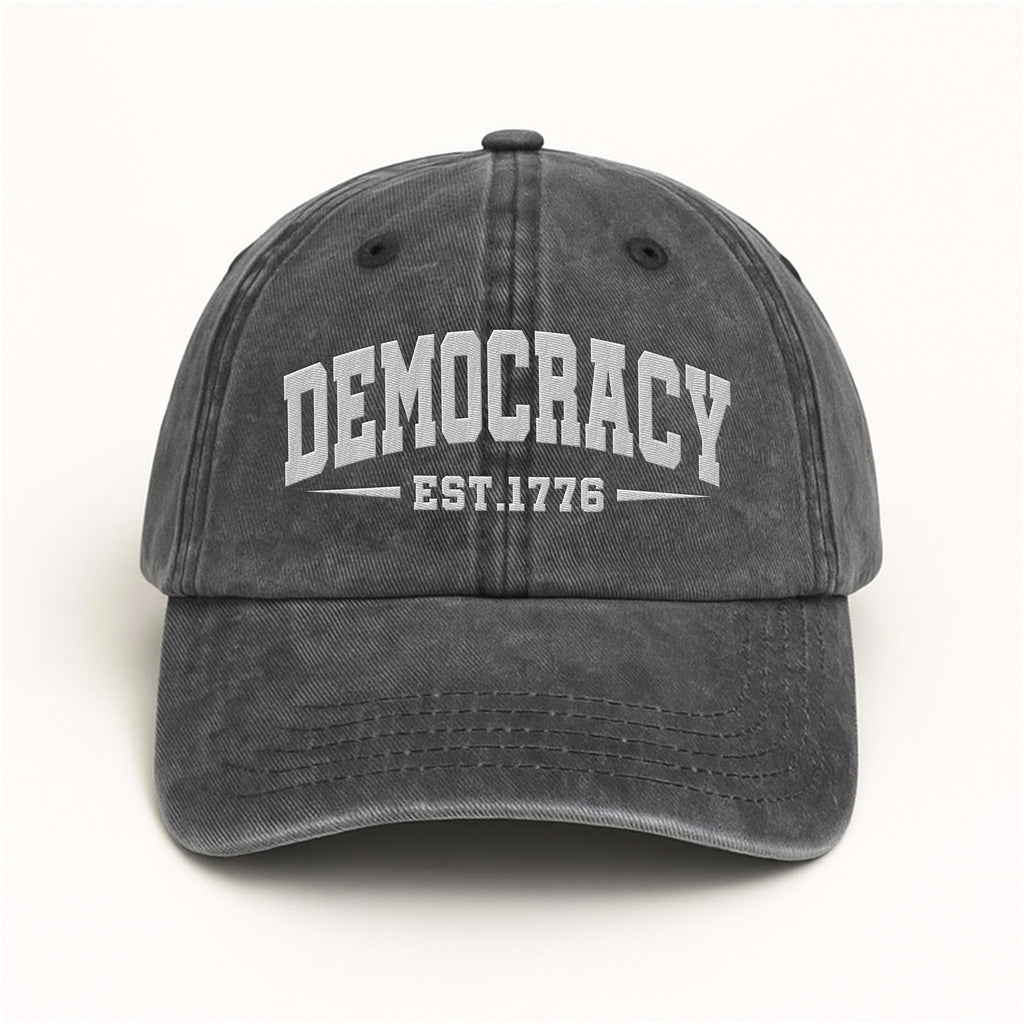 Democracy No Kings In America Embroidered Hat, Gift For Anti MAGA, Anti-Trump Hat