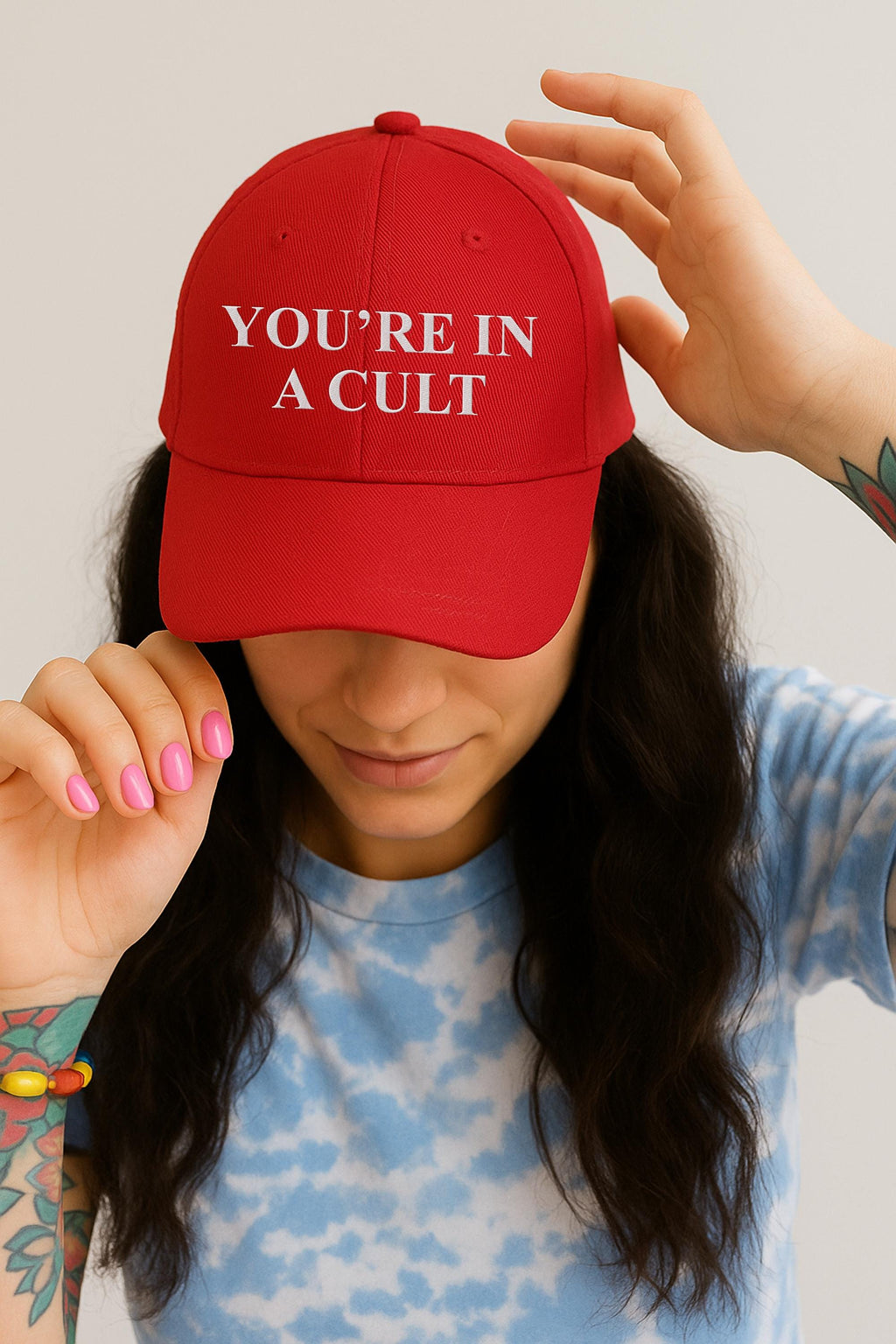 You’re in a CULT Embroidered Hat, Gift For Anti MAGA, Anti-Trump Hat, FDT, No King