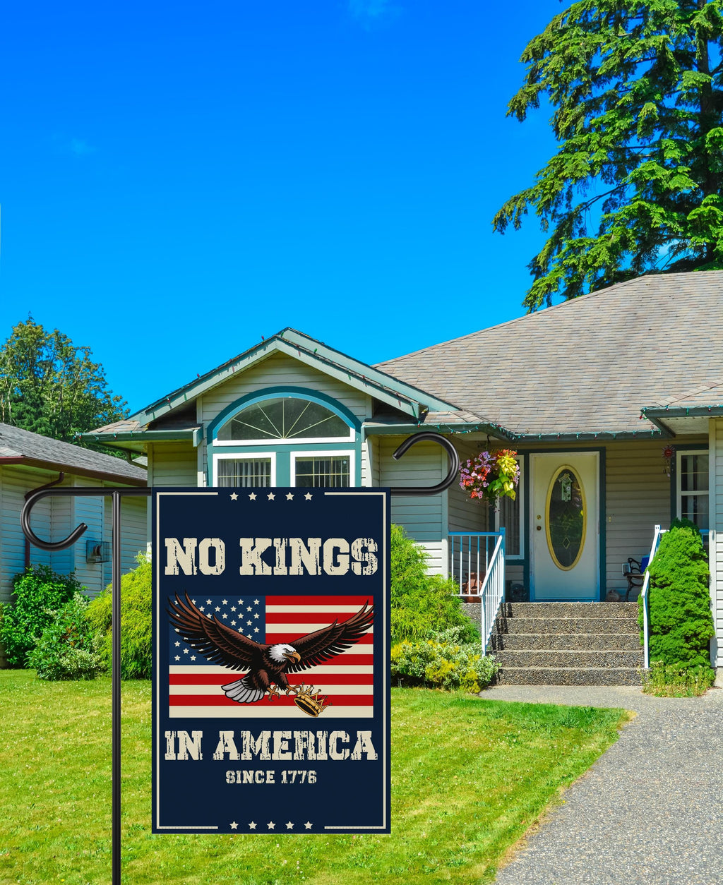 No Kings In America Garden Flag, 12x18 Inch Double Sided, Resist Hate Flag