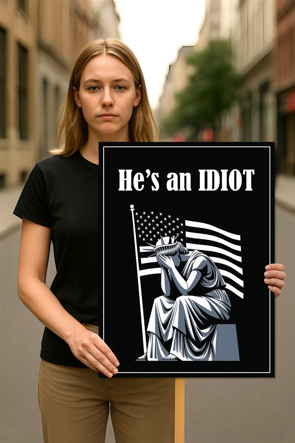 He is an IDIOT Protest Sign, Anti-Trump Resistance, Political Activist Poster